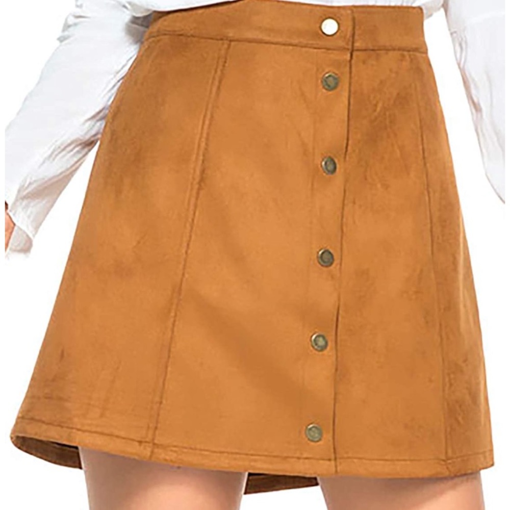 PERSUN High Waist Suede Button Front A-Line Skirt